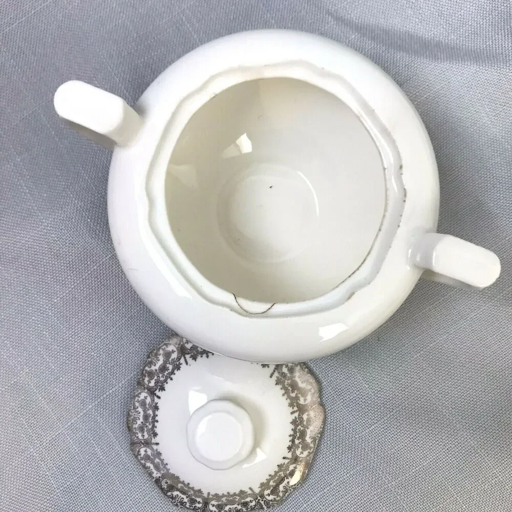 Vintage Creamer and Sugar Bowl Cream With Gold Filigree Trim Traditional China